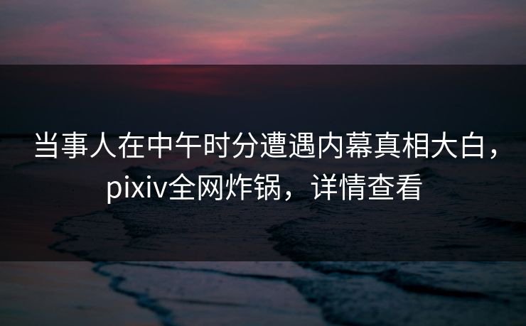 当事人在中午时分遭遇内幕真相大白，pixiv全网炸锅，详情查看